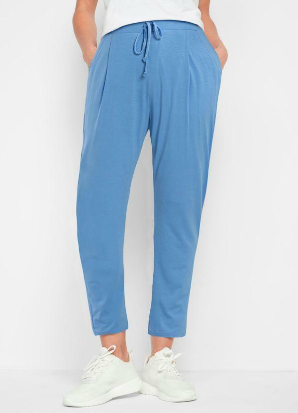 Calça com Amarração e Bolsos Azul Claro