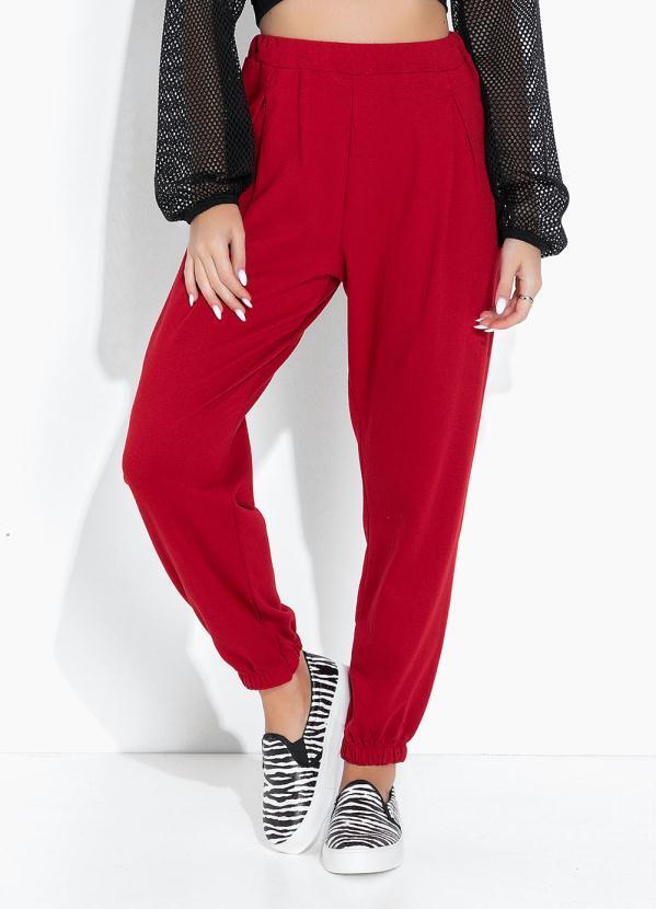 Vista 2 Calça Vermelha com Elástico e Pregas na Cintura Moda Pop Moda Pop