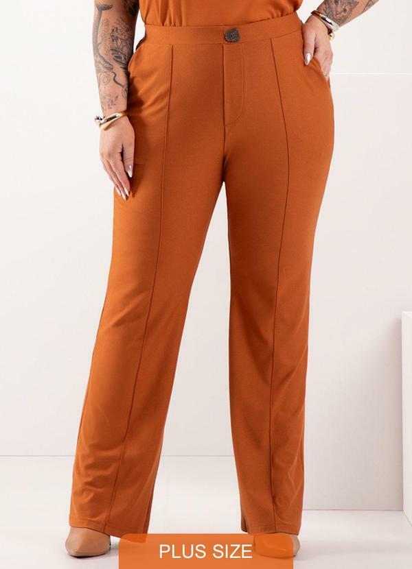 Calça Flare com Bolsos em Malha Crepe Laranja