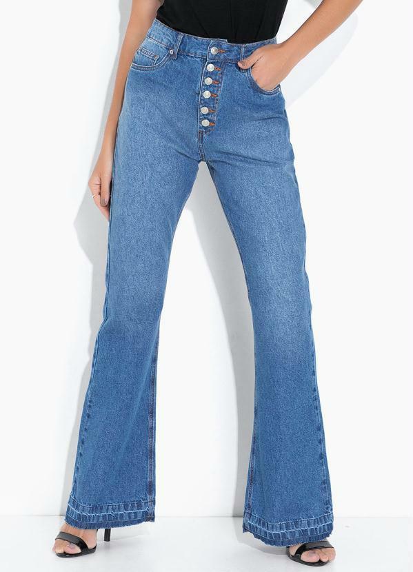 Vista 2 Calça Flare Jeans com Botões Azul Escuro bonprix bonprix