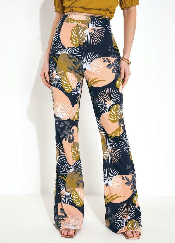 Vista 2 Calça Folhagem Marinho com Cintura Alta Moda Pop Moda Pop