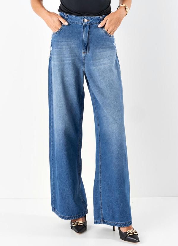 Calça Azul com Tranças na Cintura