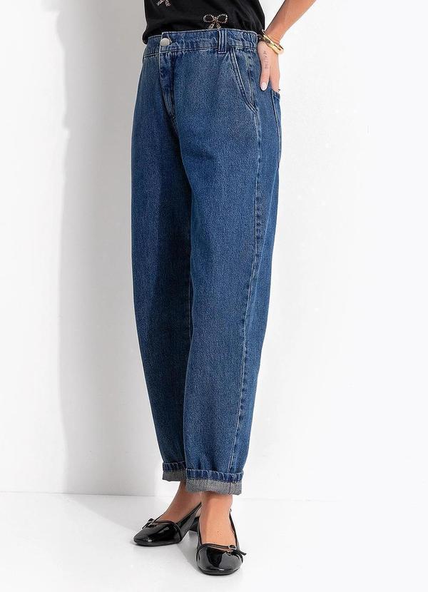 Calça Azul Escuro em Jeans de Algodão