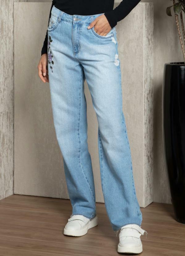 Calça Jeans Azul com Bordado