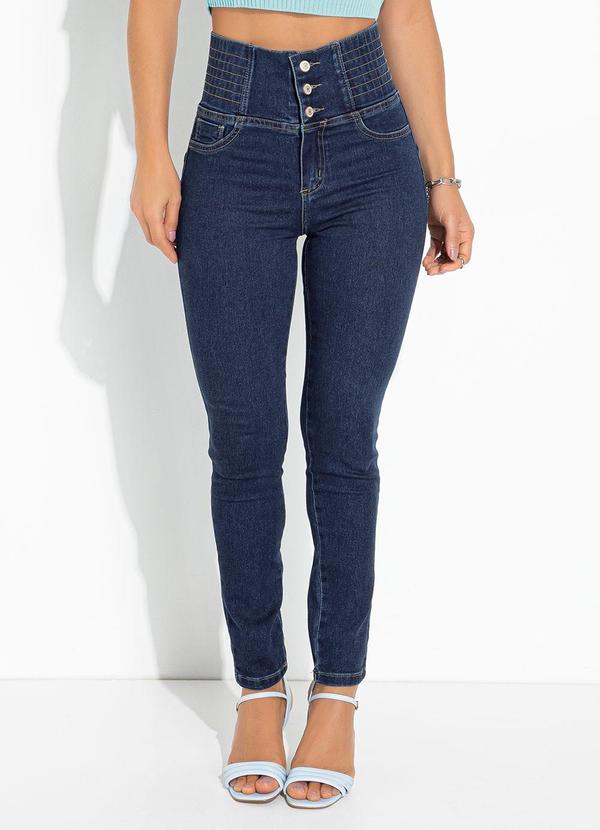 Calça Jeans Azul Escuro com Elástico na Cintura