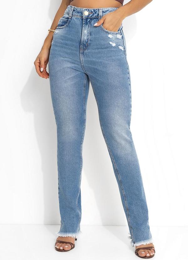Calça Jeans Boot Cut com Bolsos e Puídos Sawary