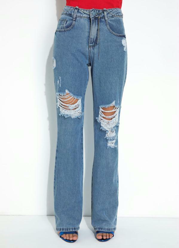 Calça Jeans Boot Cut com Corrente Grátis Sawary