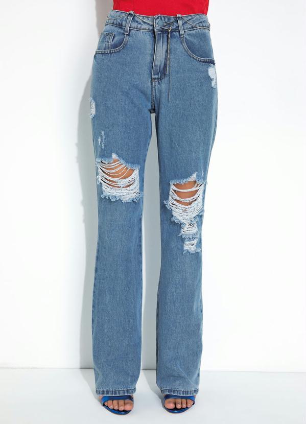 Calça Jeans Boot Cut com Corrente Grátis Sawary