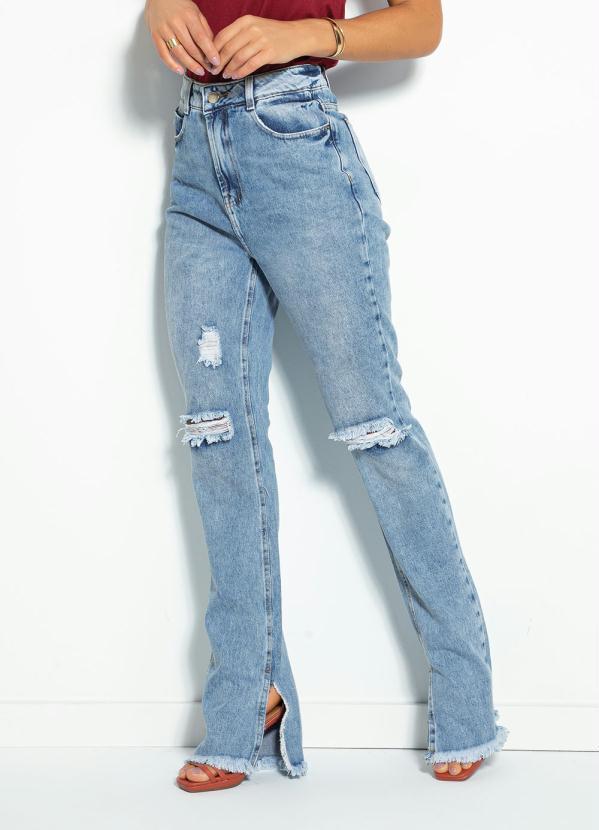 Calça Jeans Boot Cut com Destroyed Sawary