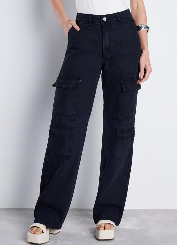 Calça Jeans Cargo Noir Preto