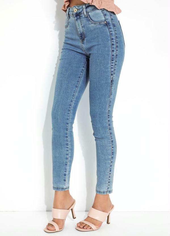 Calça Jeans Cigarrete com Recortes Sawary