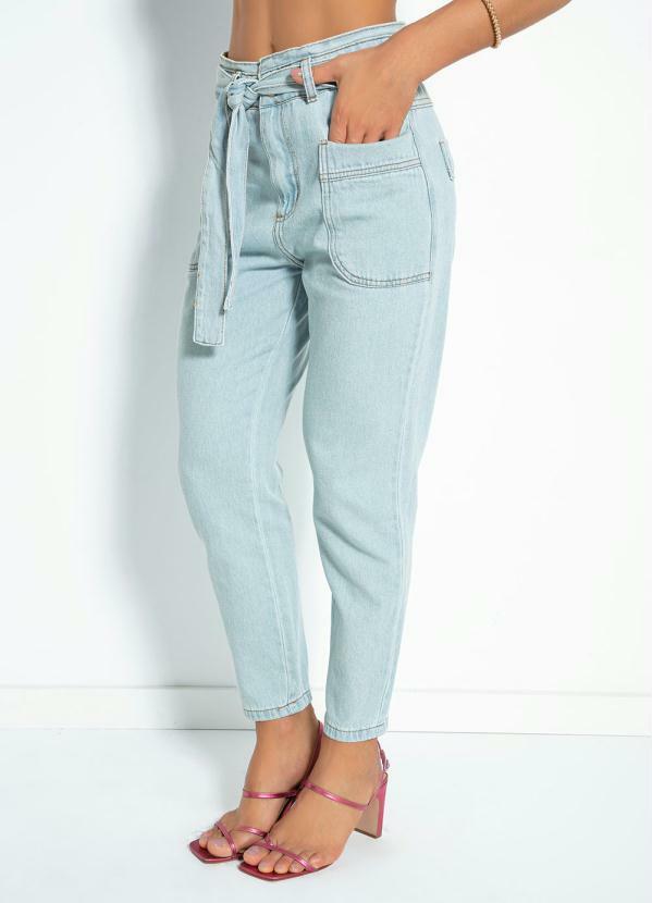 Calça Jeans Claro Mom Jeans com Faixa Sawary