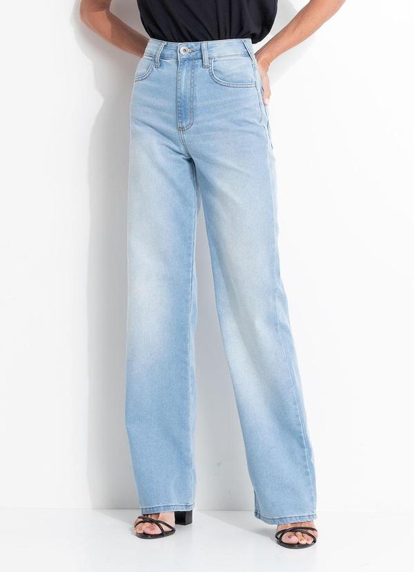 Calça Jeans com Elastano Wide Leg Juliette Azul