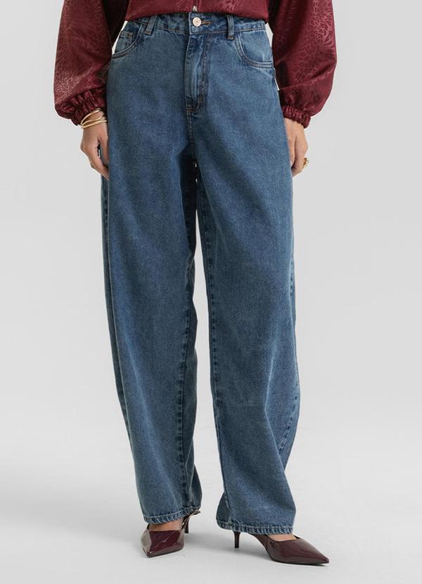 Calça Jeans Feminina Barrel em Cotton Azul