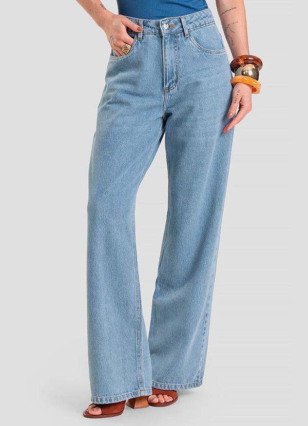 Calça Jeans Feminina Wide Leg Cintura Alta Azul