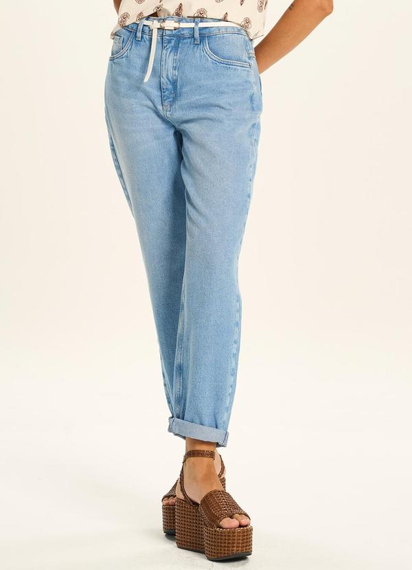Calça Jeans Mom com Barra Dobrada Azul
