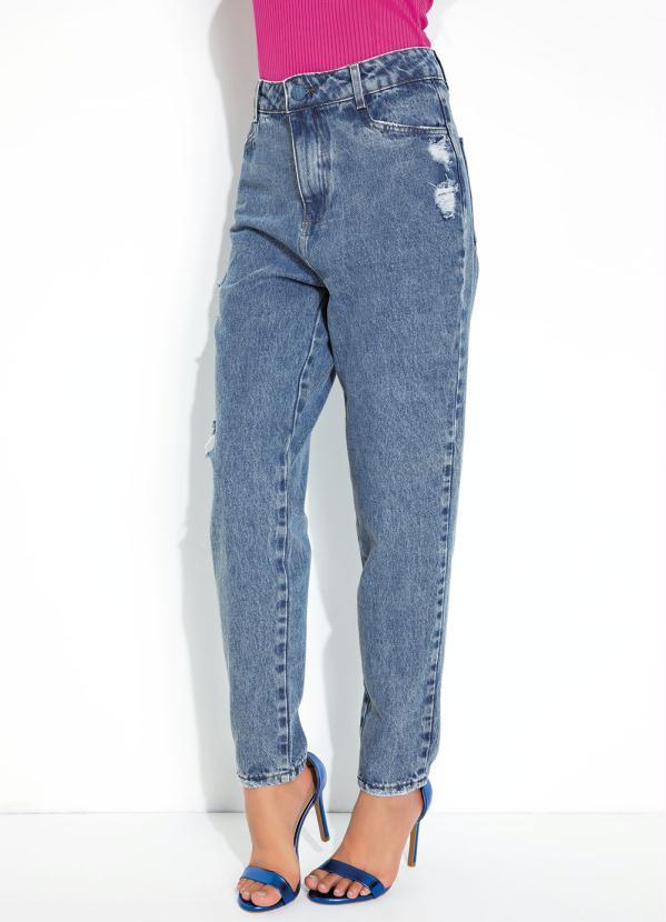Calça Jeans Mom Jeans com Destroyed Sawary