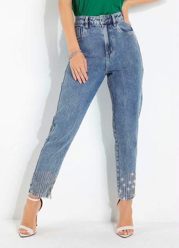 Vista 2 Calça Jeans Mom Jeans com Franjas Sawary Sawary Jeans Sawary Jeans