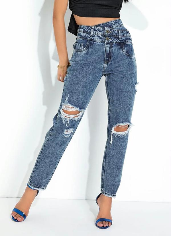Vista 2 Calça Jeans Mom Jeans Cós Transpassado Sawary Sawary Jeans Sawary Jeans