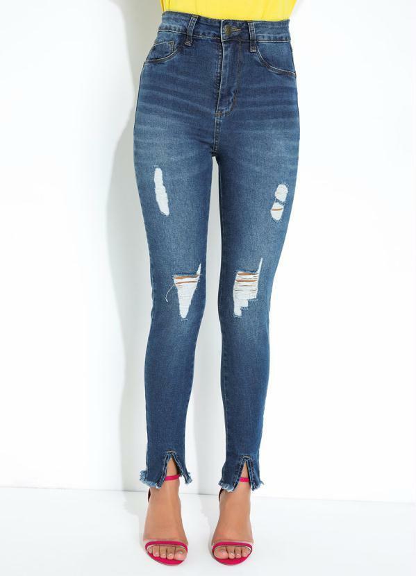 Calça Jeans Push Up com Fendas e Rasgos Sawary