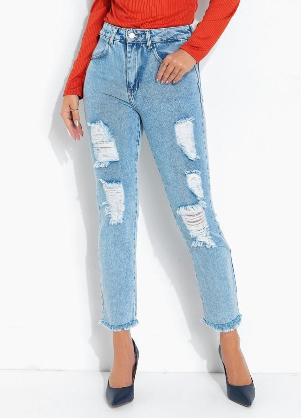 Calça Jeans Reta com Destroyed Sawary