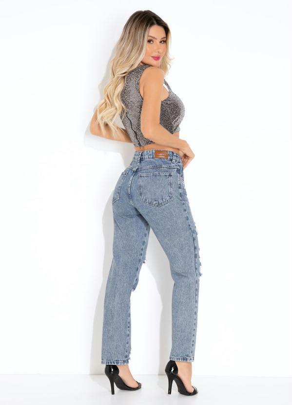 Calça Jeans Reta com Efeito Destroyed Sawary