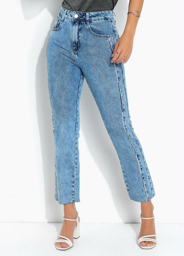Calça Jeans Reta com Strass Sawary