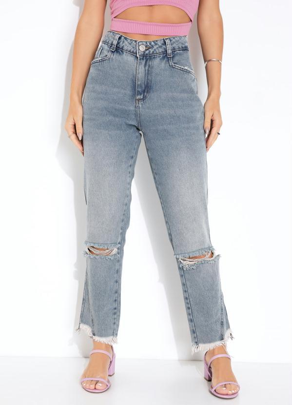 Calça Jeans Reta Efeito Destroyed Sawary