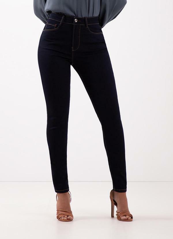 Calça Jeans Skinny Cintura Alta e Elastano Azul