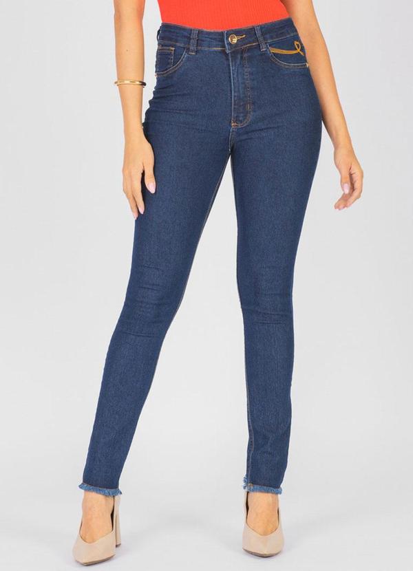 Calça Jeans Skinny com Bordado Azul