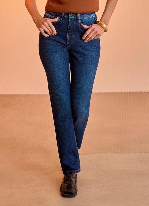 Calça Jeans Slim com Cintura Alta Azul