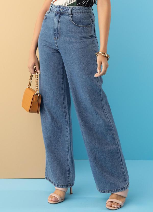 Calça Jeans Wide Leg com Bolsos Sawary