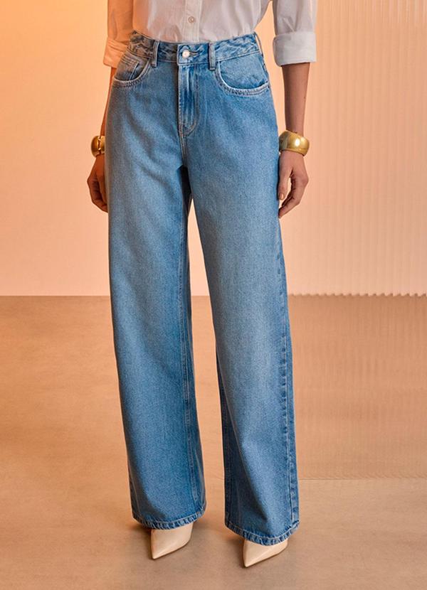 Calça Jeans Wide Leg de Cintura Alta Azul