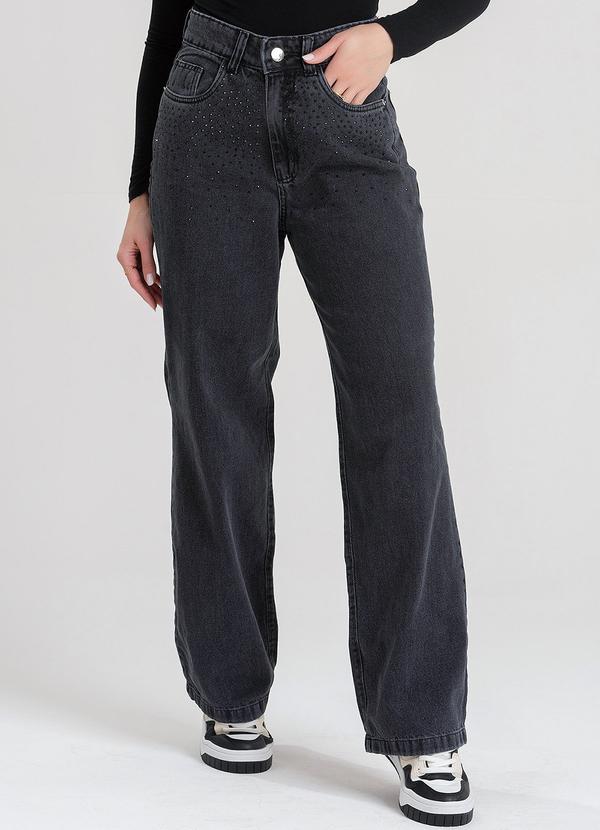 Calça Jeans Wide Leg Stone Preto