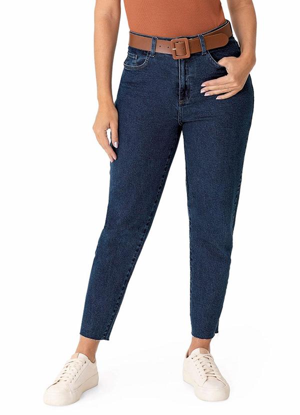 Calça Mom Jeans Cintura Alta Azul Escuro