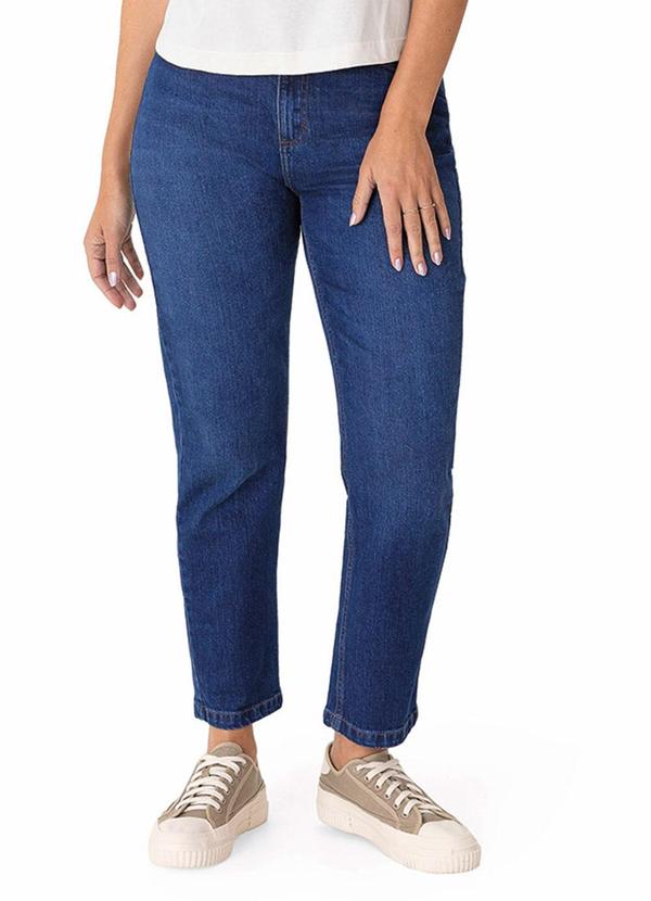 Calça Mom Jeans Estonada Cintura Alta Azul