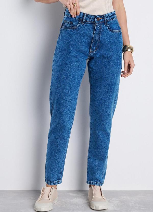 Calça Mom Marmorizada Zara Alta Azul
