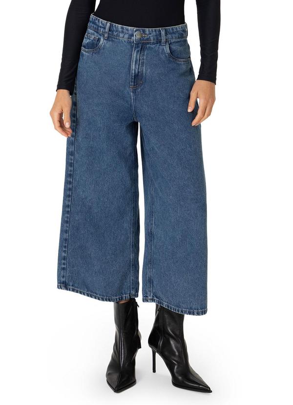 Calça Pantacourt Cintura Alta Jeans Azul