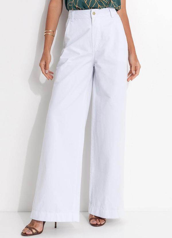 Calça Pantalona com Bolsos Jeans Branca