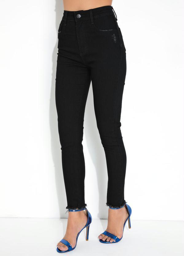Calça Preta Super Lipo Cigarrete Desfiada Sawary