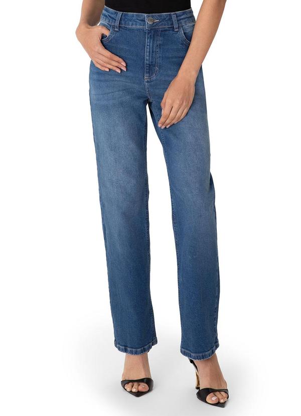 Calça Reta Cintura Alta Jeans Azul