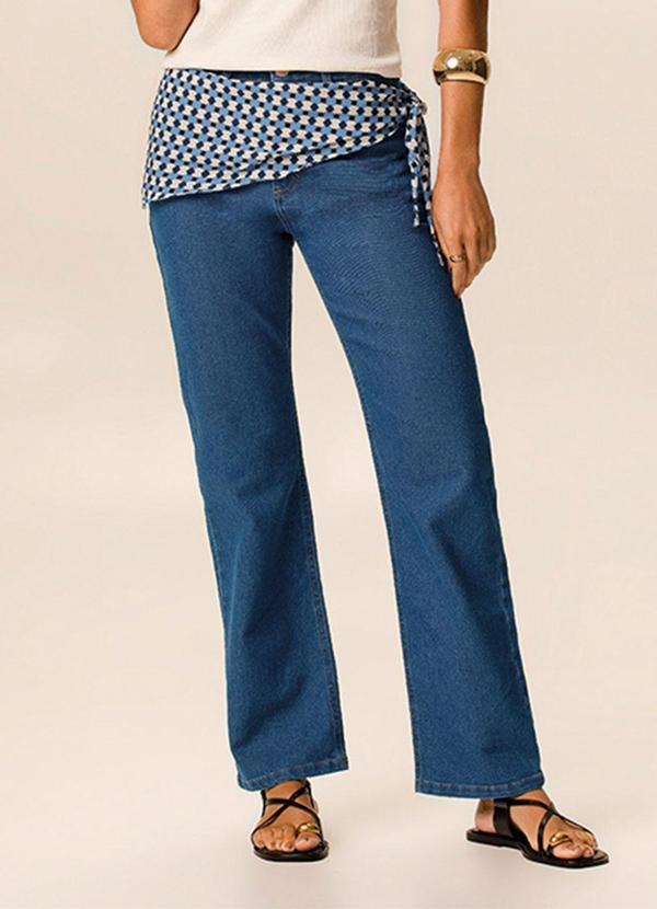 Calça Reta Jeans com Lenço Azul