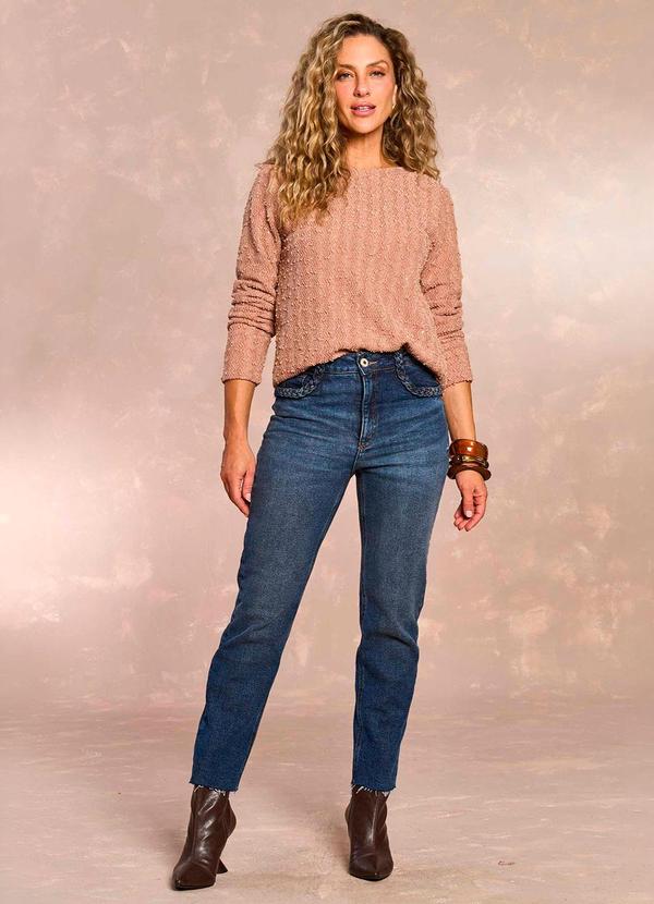 Calça Reta Slim Retrô Glam Denim Azul