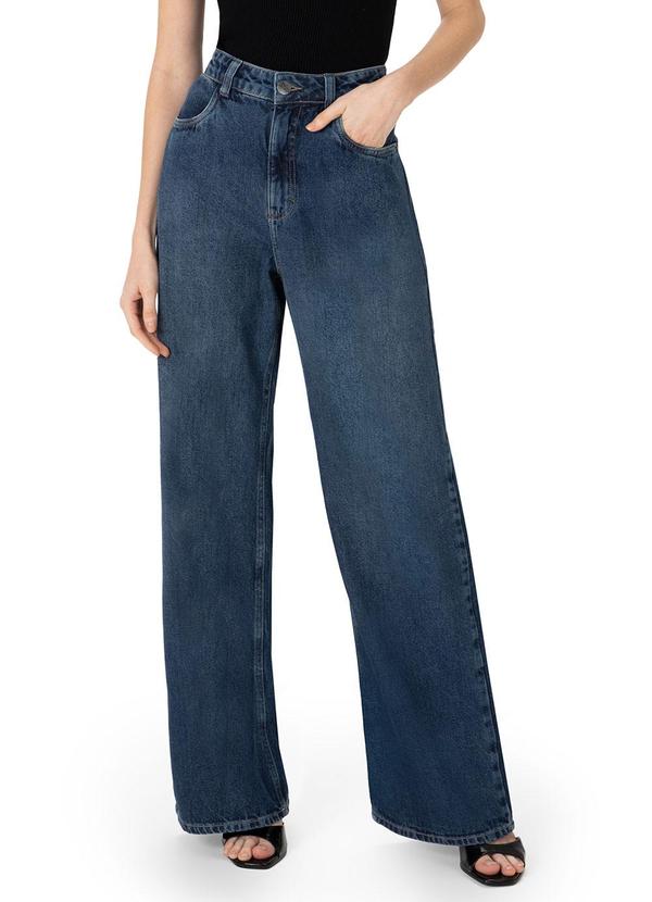 Calça Wide Leg Cintura Alta Jeans Azul