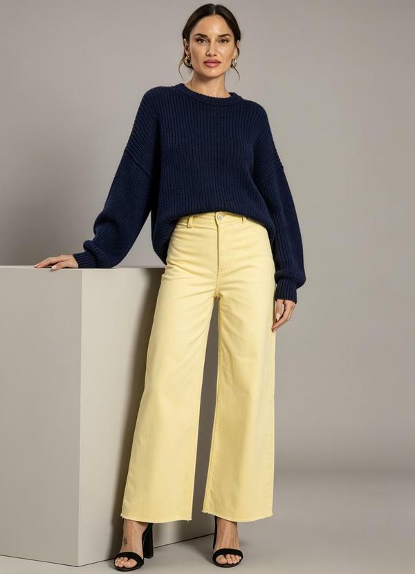 Calça Wide Leg Feminina Amarelo