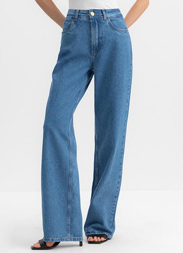 Calça Wide Leg Feminina Jeans Azul