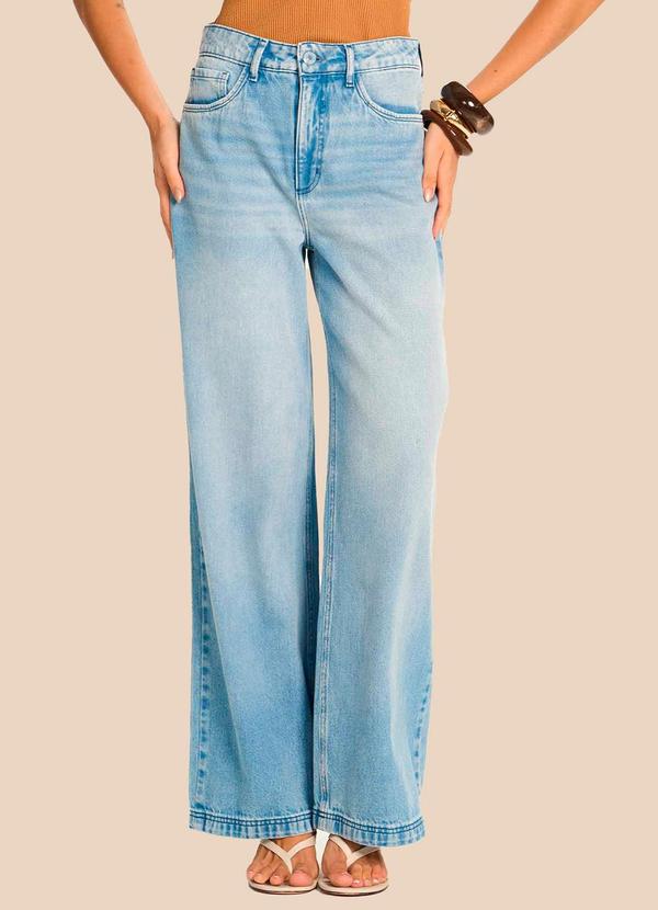 Calça Wide Leg Jeans Claro Cintura Alta Azul