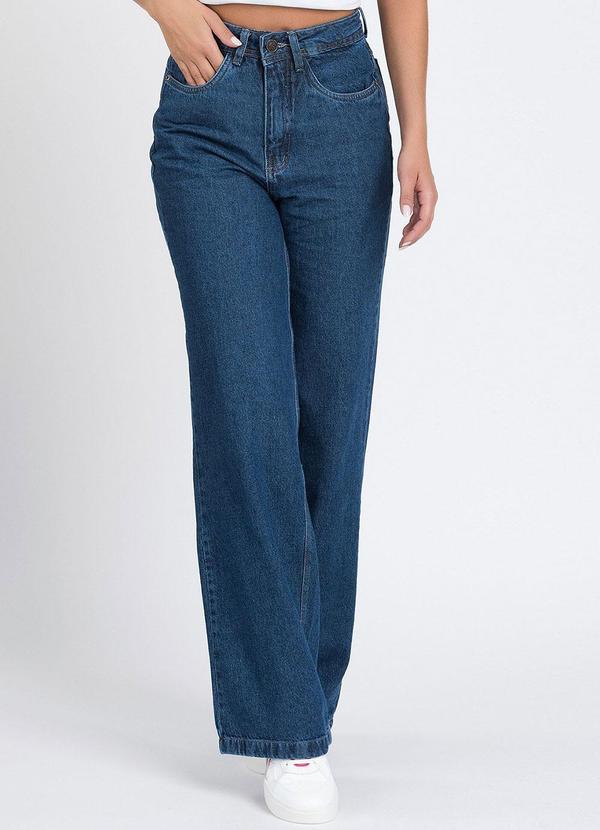 Vista 2 Calça Wide Leg Reta Jeans Escuro Azul Meu Jeans Meu Jeans
