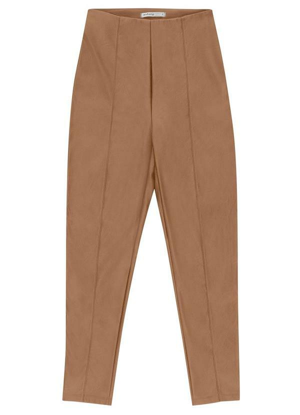 Calça Skinny de Couro Sintético Marrom