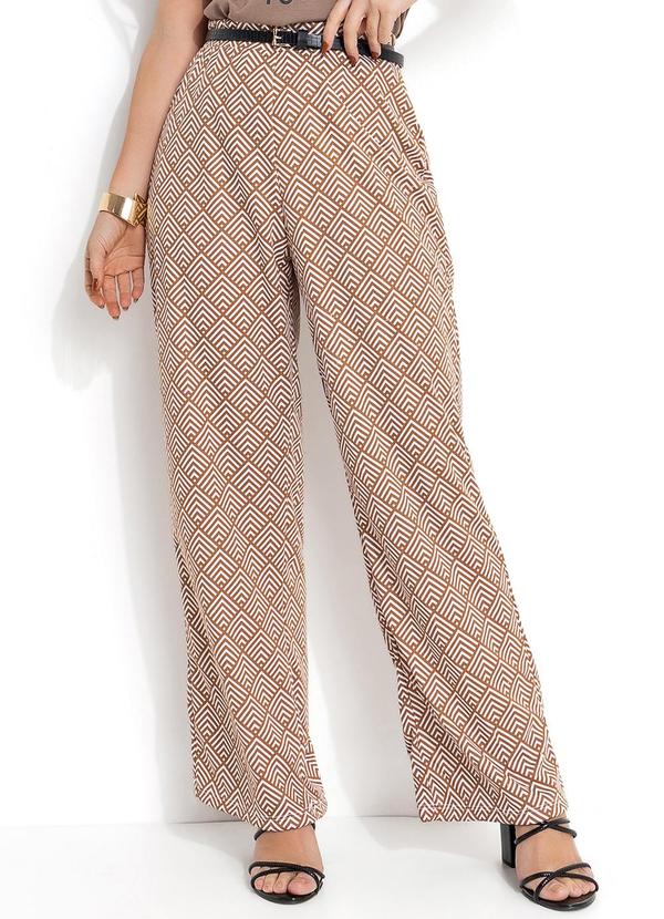 Calça Abstrato Bege em Jersey Acetinado